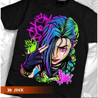 Camiseta Camisa Jinx Arcane League of Legends Game Lançamento Unissex Preta 100% Algodão