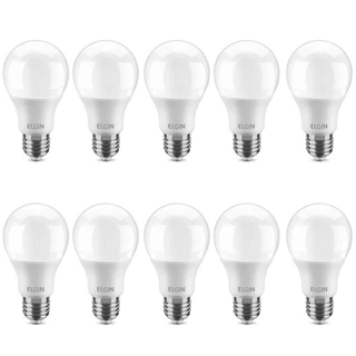 Kit 10 Lâmpadas led bulbo 12W 1050 lúmens branca fria - A60 - Elgin (110V/220V) em Oferta na Shopee