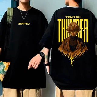 Camiseta grande estampa anime zenitsu demon slayer mangá thunder unissex 100% algodão tamanho grande gola redonda