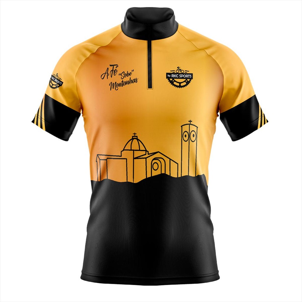 Camisa Ciclismo Masculina manga Curta Caminho da Fé Dourado UV+50