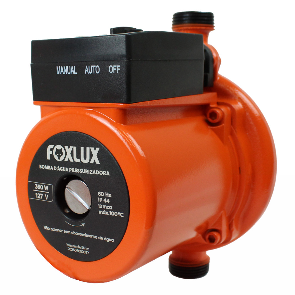 Bomba Pressurizadora Foxlux 360W 127V Vazão 3.500 L/h e Pressão 12mca Chuveiros e Torneiras