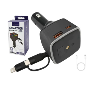 Adaptador Carregador Veicular 4 em 1 com Cabo Retrátil + 2 USB (PD + QC3.0) marisa em Oferta na Shopee