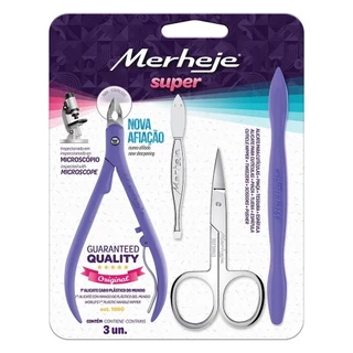 Alicate para Cutícula + Pinça + Espátula + Tesoura Merheje Lilás em Oferta na Shopee