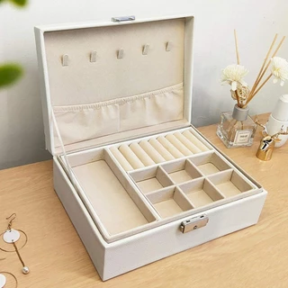 Maleta Porta Joias Grande Duplo Caixa Colar Bijuteria Portatil Aneis Pulseira com Chave Luxo em Oferta na Shopee