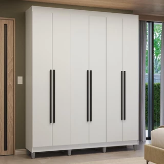 Guarda-Roupa Casal com Pés 6 Portas Batentes Branco/Branco/Preto Venus Madesa em Oferta na Shopee
