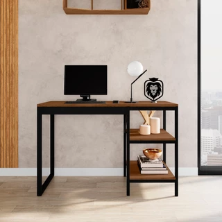 Escrivaninha Mesa Escritório 2 Prateleiras 130cm Slim Espresso Móveis Preto/Canela Rustico