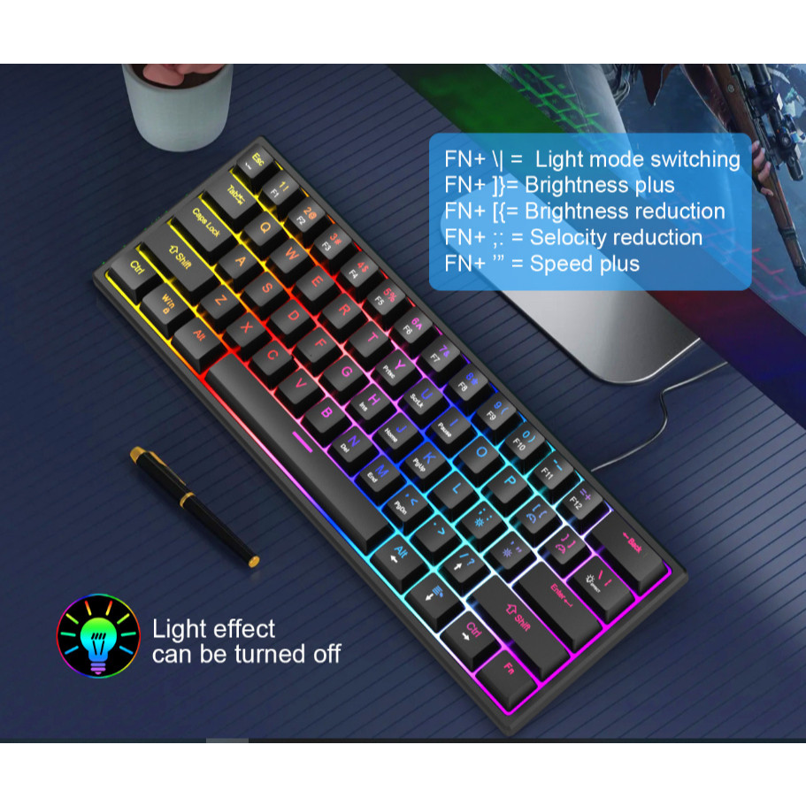 Teclado Gamer Mecânico USB Com Fio 75% ARGB Switch Blue 87 Teclas