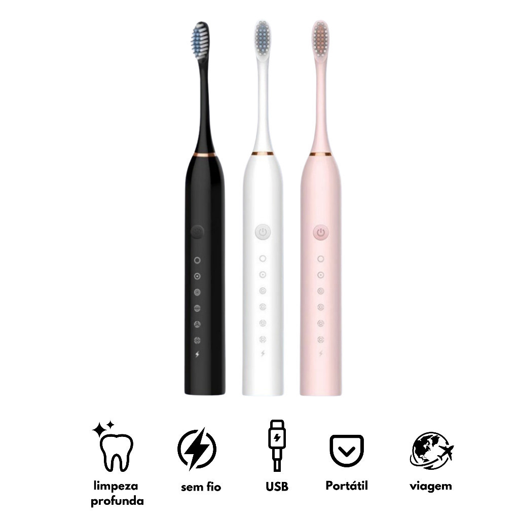 Escova Dental Elétrica USB Carga 6 Engrenagem À Prova D'água 4 Escovas Cabeças De Substituição
