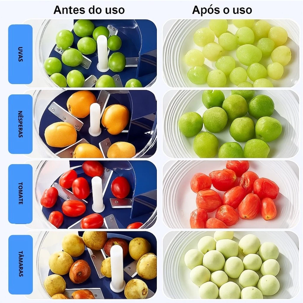 Tabela comparativa exibindo o resultado de descasque para uvas, nêsperas, tomates e tâmaras.