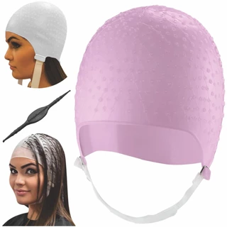 Kit Touca Para Mechas, Luzes E Reflexo Em Silicone + Agulha rosa em Oferta na Shopee