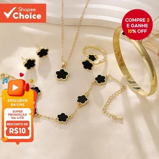 Conjunto De Colar De Cinco Flores Coreano 5 Peças Ouro Joias De Alta Qualidade Presente Para Melhor Amigo