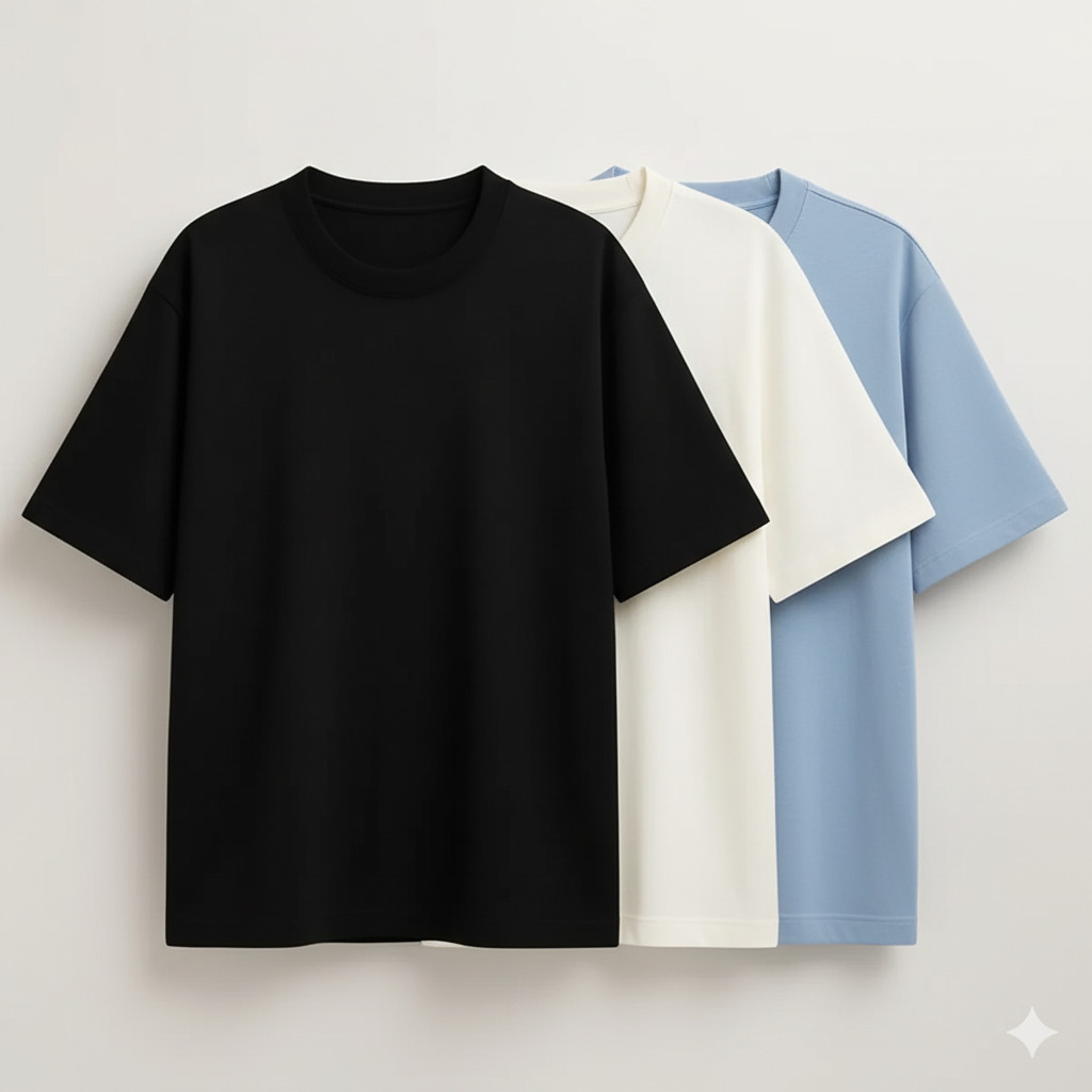 Kit 3 Camisetas Basica Masculinas 100% Algodão Premium Gola Canelada Corte Solto Street