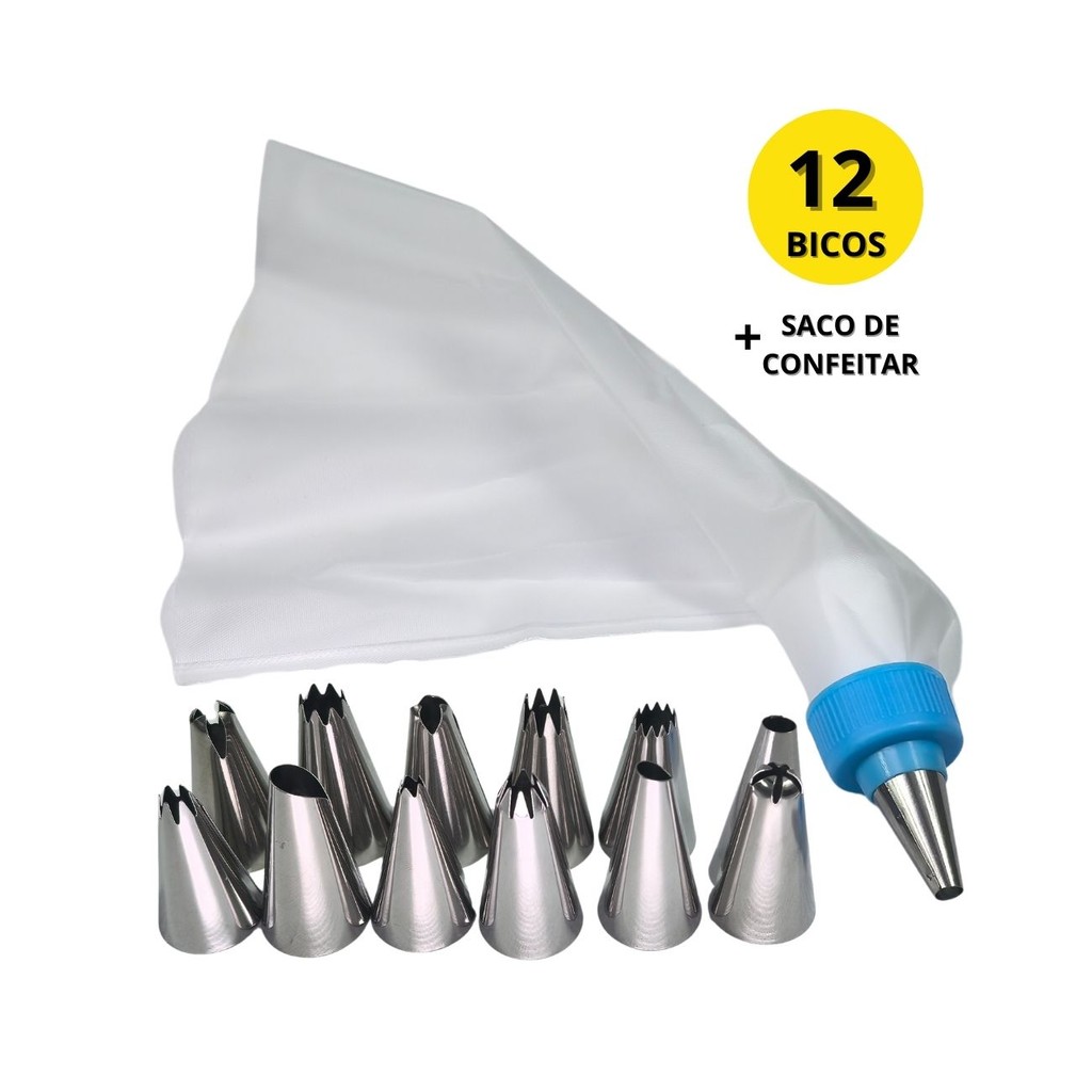 Kit Confeiteiro | 12 Bicos de Confeitar + Saco Reutilizável para Bolo ...