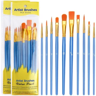 Kit com 10 Pincéis artísticos para pintura cerdas macias - Aquarela, Guache, Óleo, Acrílica