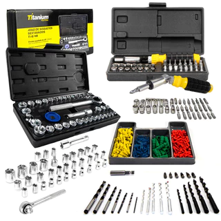 Jogo Soquetes 40 PÇS+ Conjunto Soquetes 1/4" 41 PÇS + Brocas Max Drill Titanium Platina em Oferta na Shopee