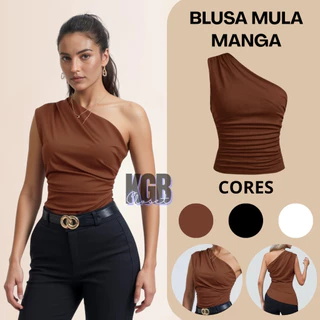 Blusa Feminina Elegante Mula Manca Assimétrica Casual Ombro Único Com Franzido em Oferta na Shopee