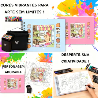 Livro de colorir capa 50 páginas + 24/36/48/60/80 Cores Caneta Marcadora Com Ponta Dupla/Pintura De Arte/Aquarela