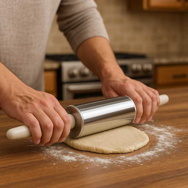 Rolo Para Massa Inox 34cm Com Cabo Antiderrapante Durável Pr