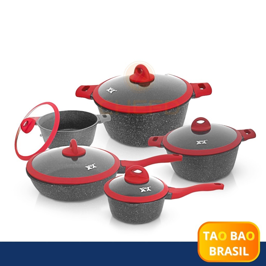 Jogo de Panelas em Granito 5 Peças – para Cozinhar com Menos Óleo e ...
