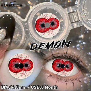 Lente De Contato Eyeshare Halloween Nova Moda DEMON Cores Vermelhas E Brancas 2 Peças , Pode Ser Usada Por 6 Meses