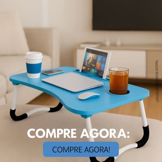 Mesa Dobrável Portátil Para Notebook Tablet Ipad Home Office Cama Refeição Em MDF - Azul