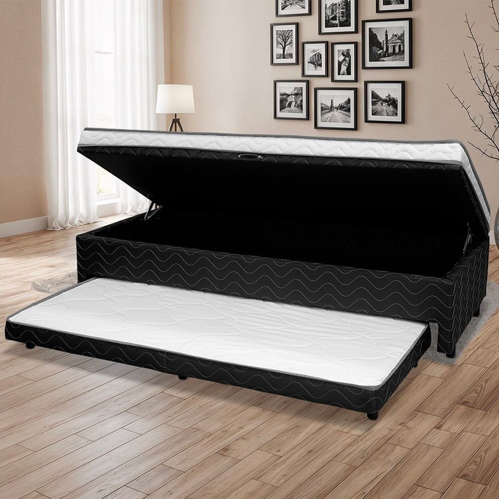 Cama Box Solteiro Ortopédica Conjugada Baú com Cama Auxiliar 88cm X ...