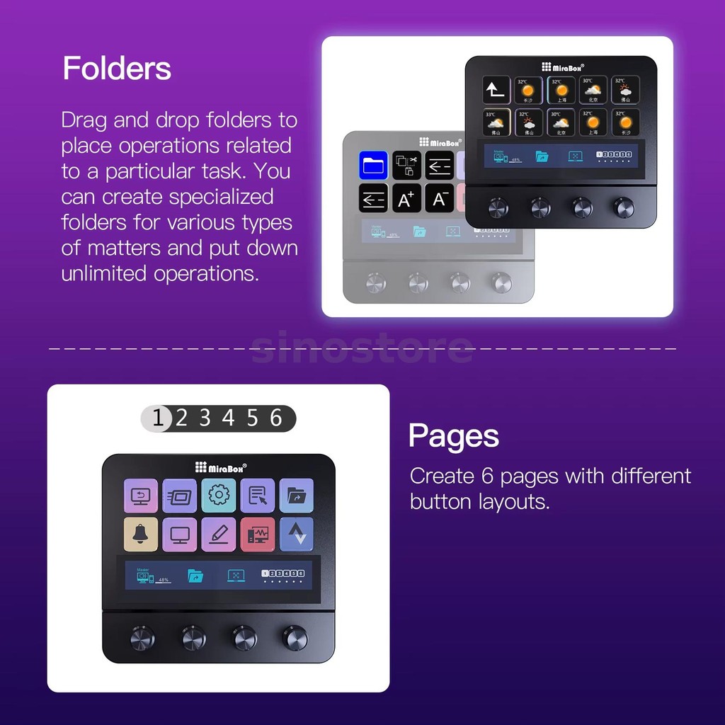 MiraBox MBox N4 Stream Deck Com 10 Botões LCD E 4 Rotativos