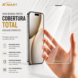 X-MART Película 3D Curva HD Antiestática Sem Borda Preta para iPhoneXR 11 13 14 15 16 17 18 Pro Max Plus Cobertura Total