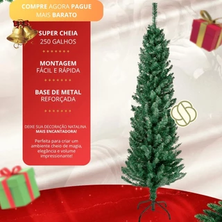 Árvore de Natal Slim Verde Luxo 1,5m com 250 Galhos Base de Ferro