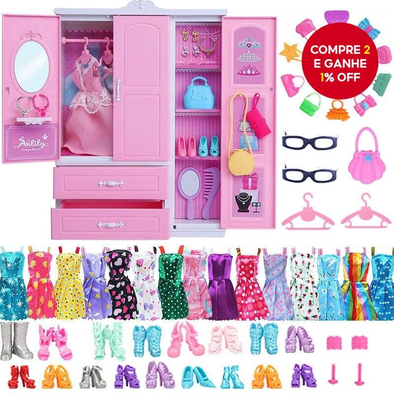 Guarda-roupa de boneca, acessórios para bonecas, roupas, vestidos ...