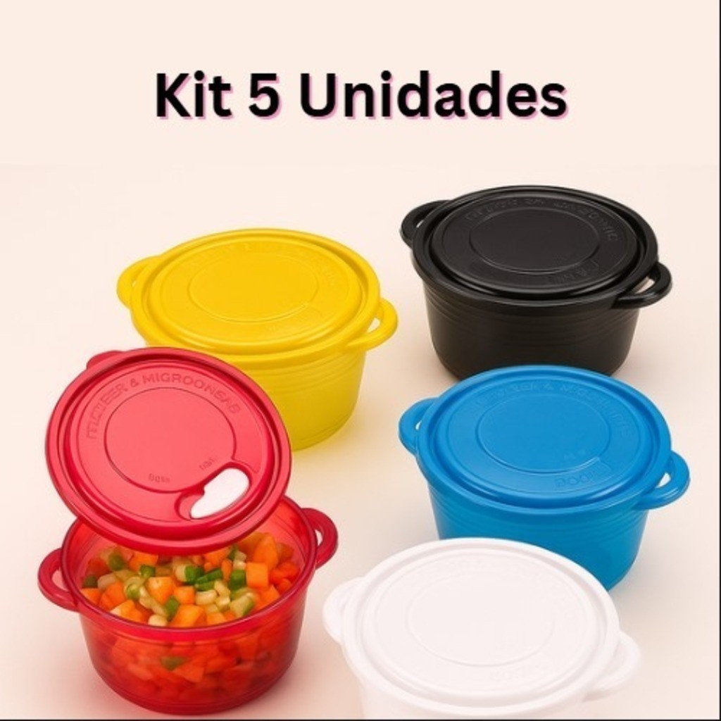 Kit 5 Potes Herméticos 1,5L Sortidos – Marmitas Práticas, Micro-ondas ...
