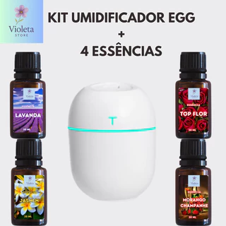 Umidificador Aromatizador com 4 Essências Hidrossolúvel|Difusor Modelo Egg 200ml