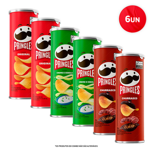 Combo Pringles Original 2 unid + Pringles Creme e Cebola 2 unid + Pringles Churrasco 2 unid