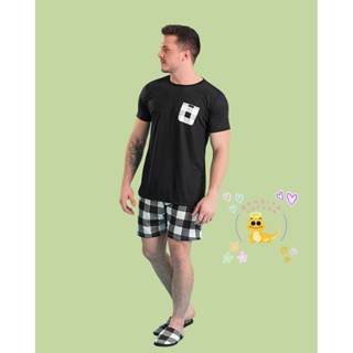 Pijama Masculino Estampa Preto e Branco Xadrez em Oferta na Shopee