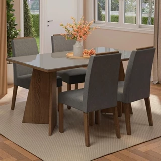 Conjunto Sala de Jantar Tampo de Vidro 4 Cadeiras Rustic/Cinza/Silver Braga Madesa em Oferta na Shopee