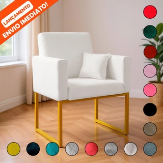 Poltrona Decorativa Para Sala Nina Base de Ferro Dourada Com ou Sem Almofada Aninha Decor