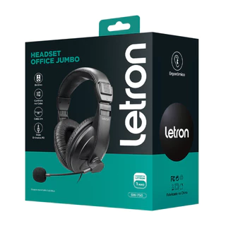 Headset Office Jumbo Letron – Driver 40mm, Conforto Ergonômico, Cabo 1,8m Preto