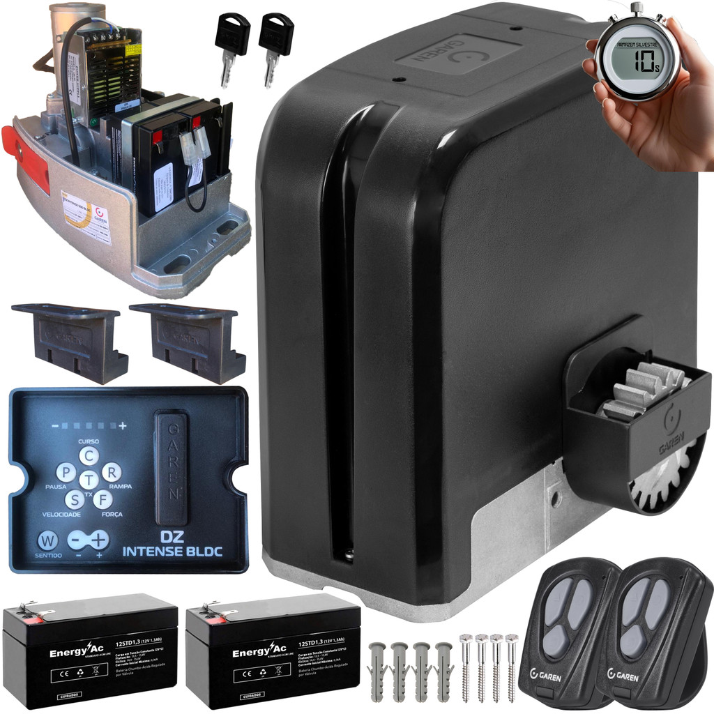 Motor Automatizador Deslizante Dz Intense 500 Brushless Com Baterias Controles Garen