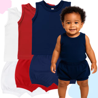 Kit 6, Pçs Infantil Bebê Regata Camiseta Short Tapa Fralda Bermuda Liso Estampado Pijama Menino Menina Verão em Oferta na Shopee