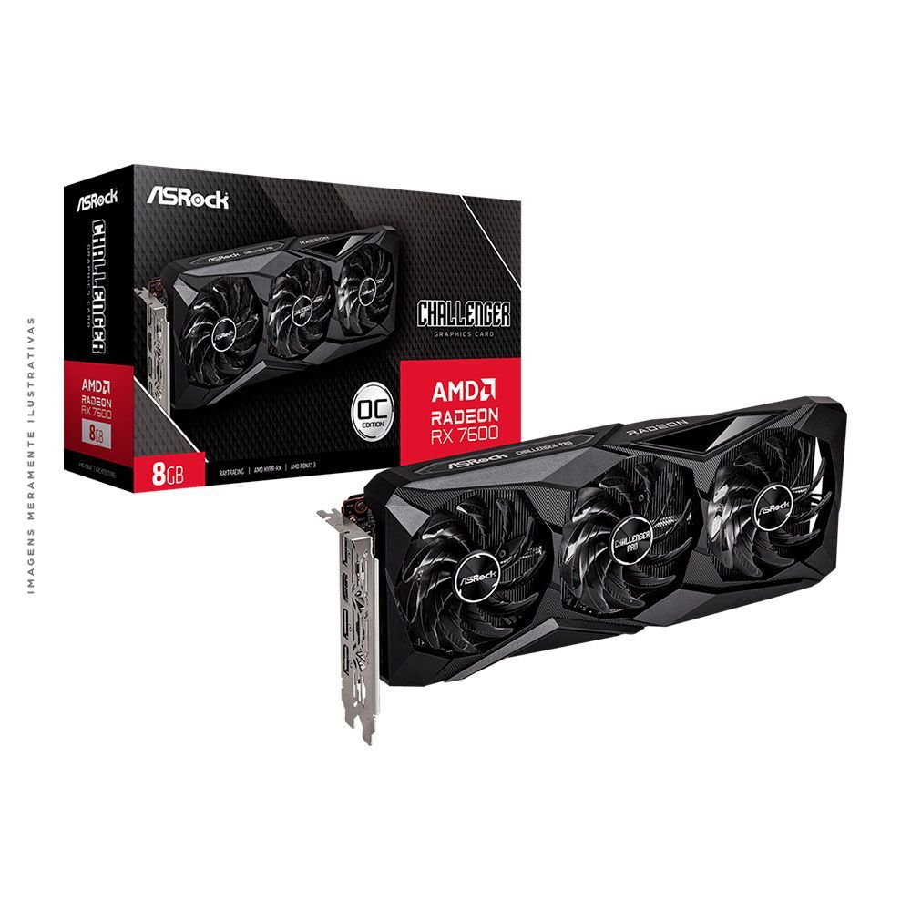 Placa de vídeo AMD Radeon ASROCK RX 7600 8GB Challenger Pro OC GDDR6 128Bits 90-GA62ZZ-00UANF