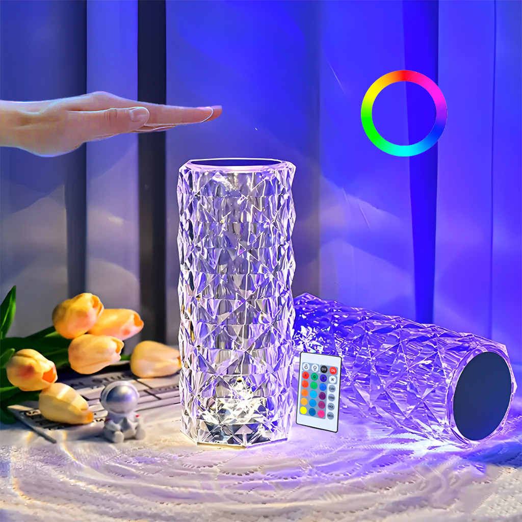Luminária Mesa Cristal LED 16 Cores Luz Projetor Controle Remoto Touch Diamante Toque Quarto USB