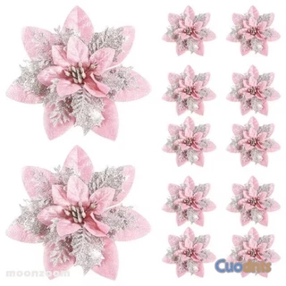 10 Pçs Flores De Natal Glitter Artificial Poinsétia Floral Enfeites De Árvore DIY Guirlandas Casa Decoração De Festa De 
