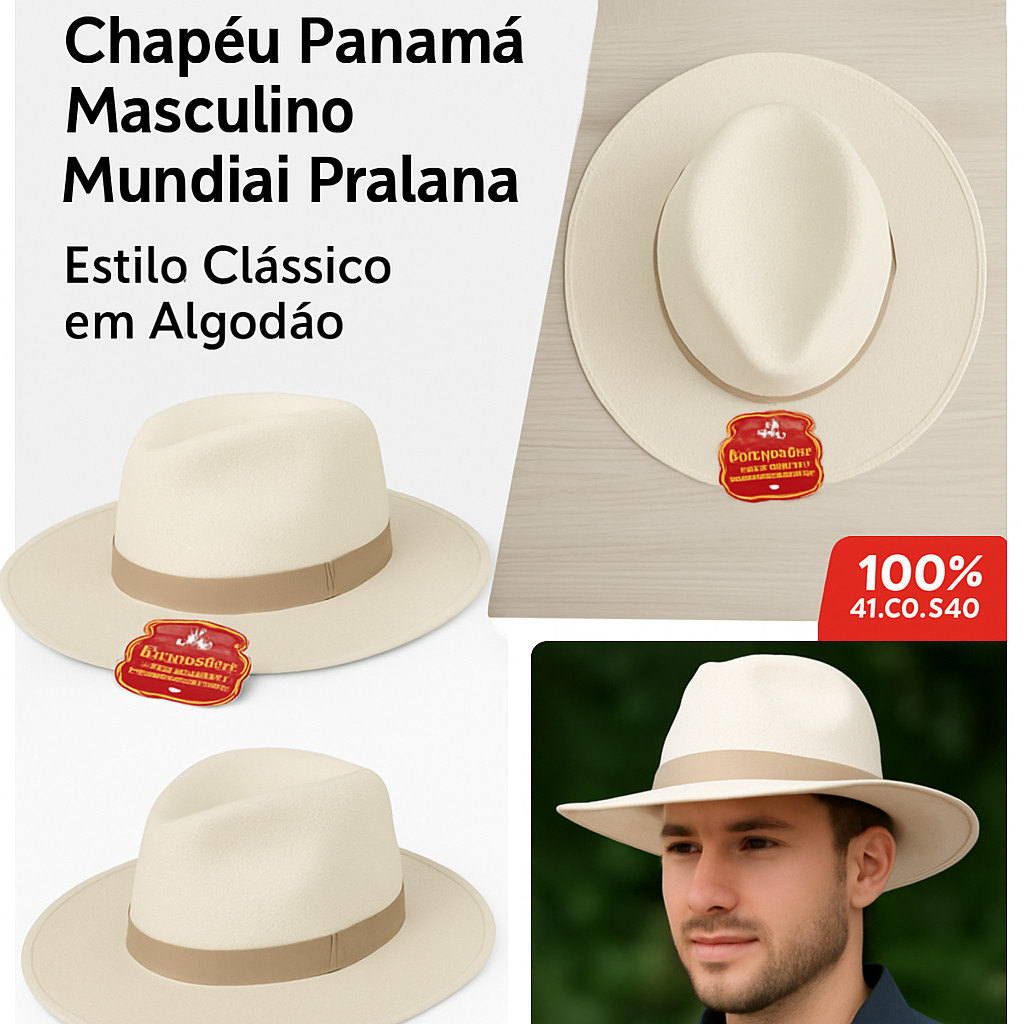 Chapéu Panamá Masculino Mundial Pralana - Estilo Clássico em Algodão ...