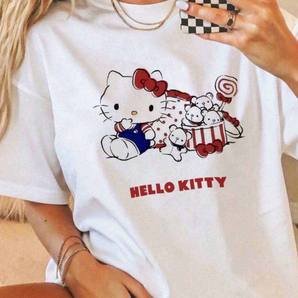 Camiseta Feminina Plus Size Hello Kitty Laço Coração Unissex Shirt
