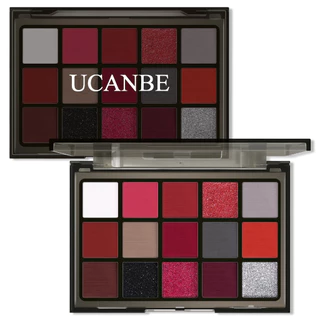 UCANBE Paleta De Maquiagem De Sombra Vermelha , 15 Cores Cinza Burgunry Silver Shimmer Matte Glitter Metallic Eye Shadow