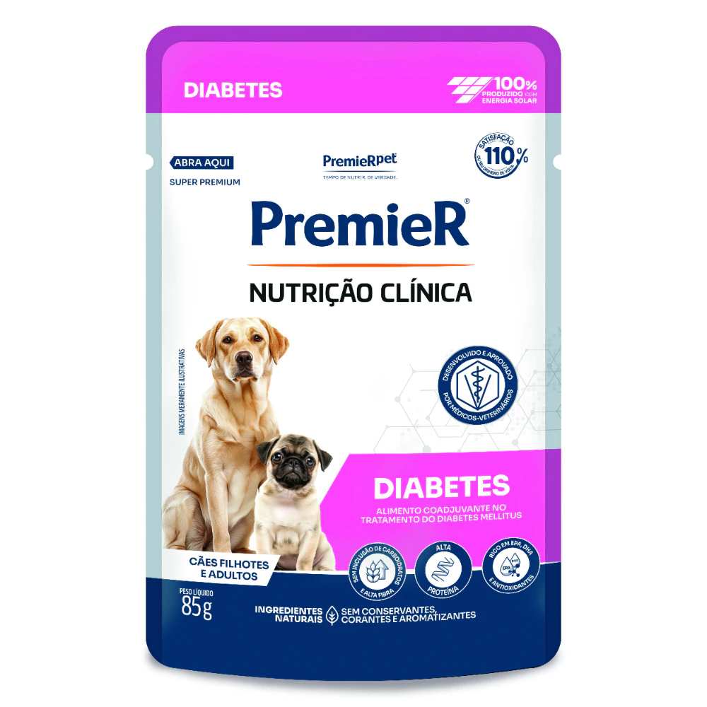 Imagem do produto Ração Úmida Premier Sachê Nutrição Clínica Diabetes Para Cães Filhotes e Adultos 85g no catálogo Master Pet