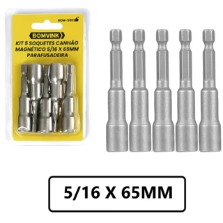 Kit Soquete Canhão Magnético 5 Peças 5/16 X 65mm