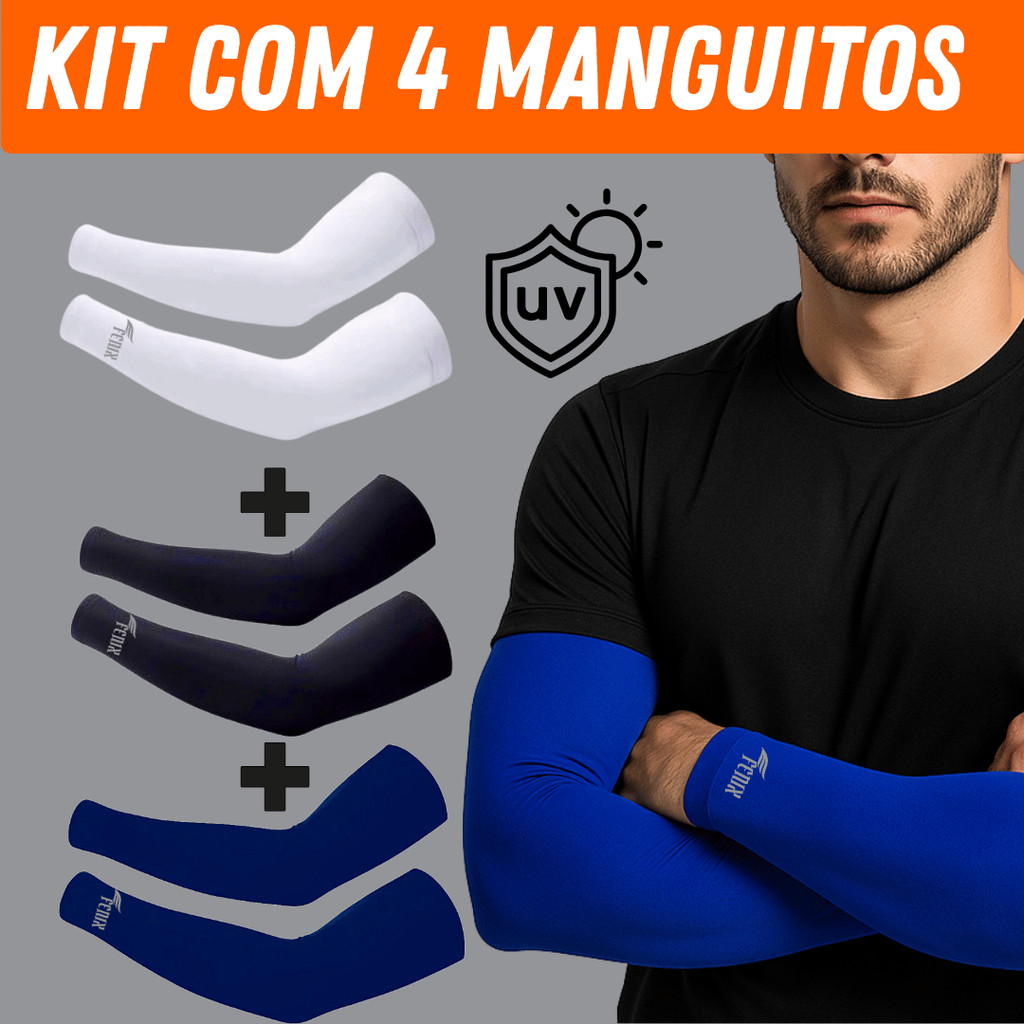 kit com 4 Pares de Manguito Proteção Solar Uv 50+ Mangas Segunda Pele ...
