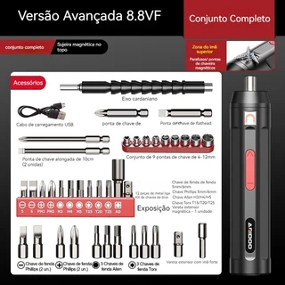 Kit Profissional 52 em 1: Chave de Fenda Elétrica Recarregável. Precisão e Potência com 2000mAh de Carga.