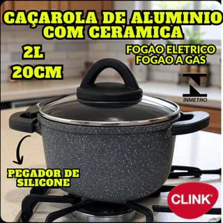 Panela Caçarola Em Alumínio Ceramica 2l 20cm Inmetro Cinza Antiaderente Fogão De Gas Eletrico em Oferta na Shopee